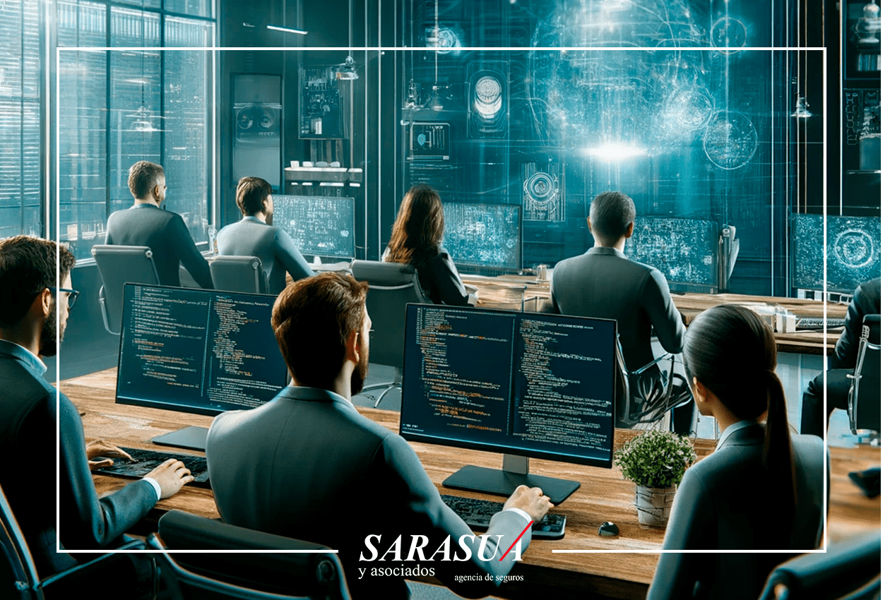 Empleados en empresa IT moderna con seguridad de los datos